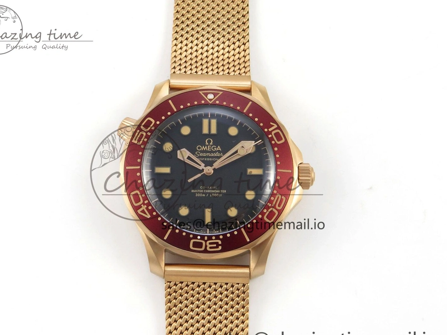 0510 Stylish Seamaster 300M Diver Rose Gold VSF 1:1 Best Edition Black Dial on Mesh Bracelet A 7662